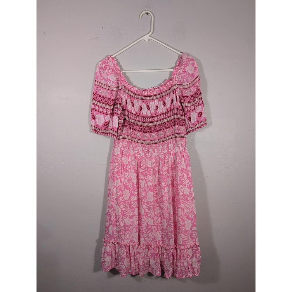 Jodifl‎ Pink & White Ruched Dress Comfortable Size M Knee Length EUC